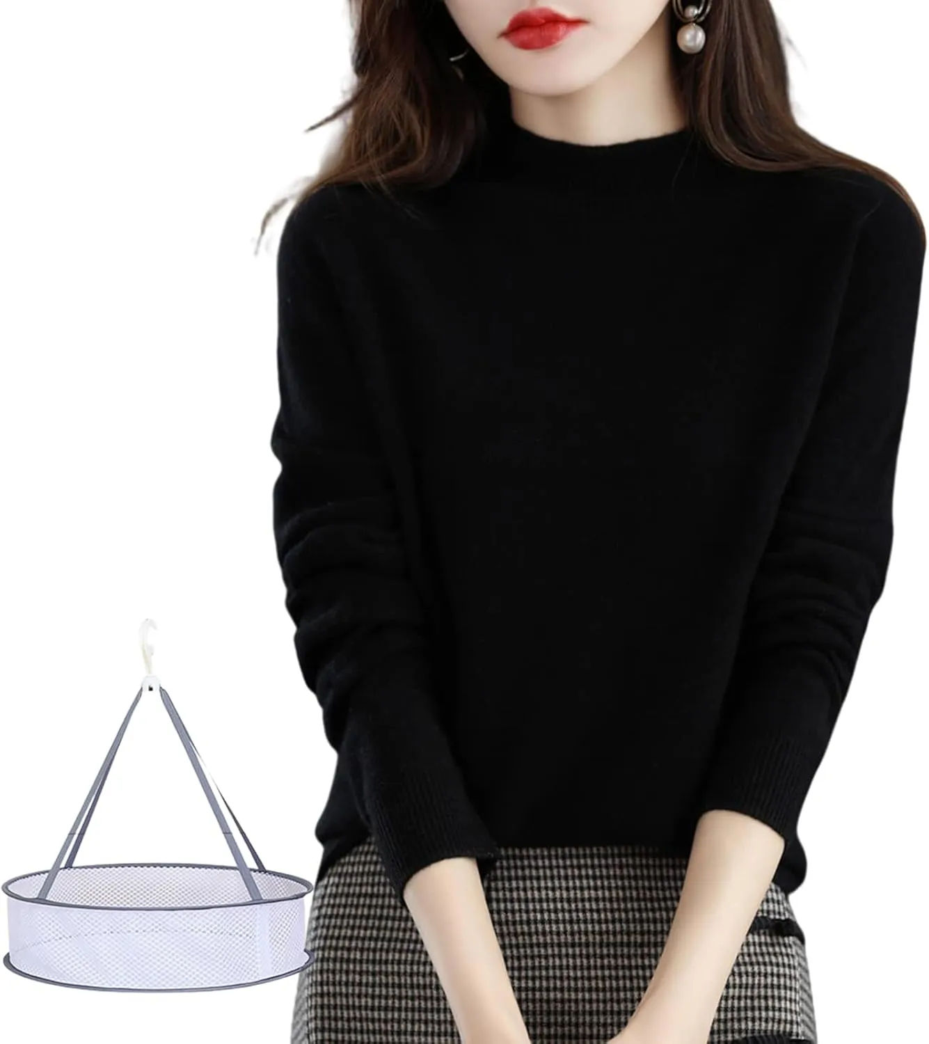 LOSD Cashmere Sweater for Women, Crewneck Solid Pullover Jumper Top