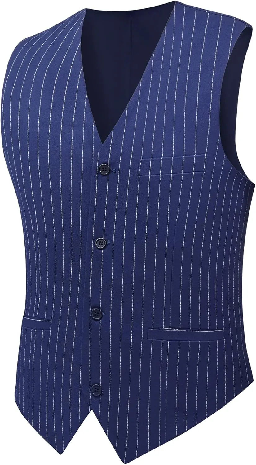 MAGE MALE Men’s Pinstripe 3 Piece Suit Slim Fit Elegant Single Breasted Business Wedding Party Blazer Vest& Pants Set