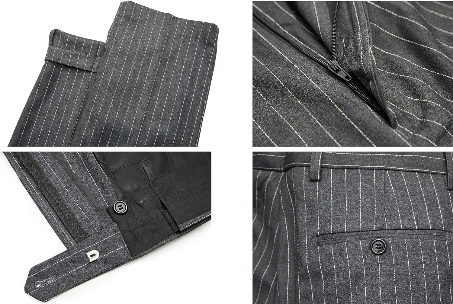 MAGE MALE Men’s Pinstripe 3 Piece Suit Slim Fit Elegant Single Breasted Business Wedding Party Blazer Vest& Pants Set