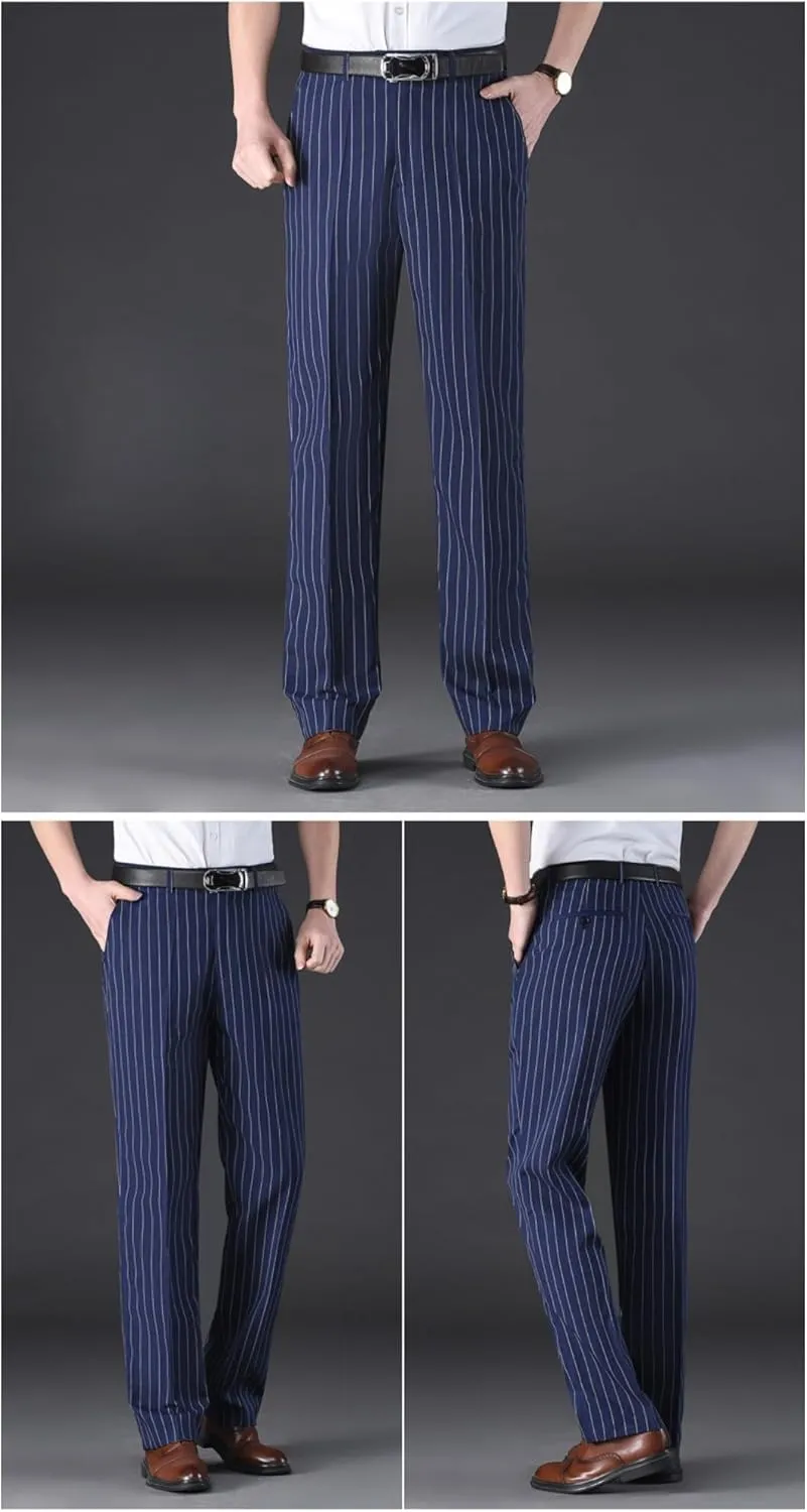 Maiyifu-GJ Men's Slim Striped Casual Tapered Pant Pinstripe Wrinkle Resistant Suit Pant Lightweight Business Dress Trousers