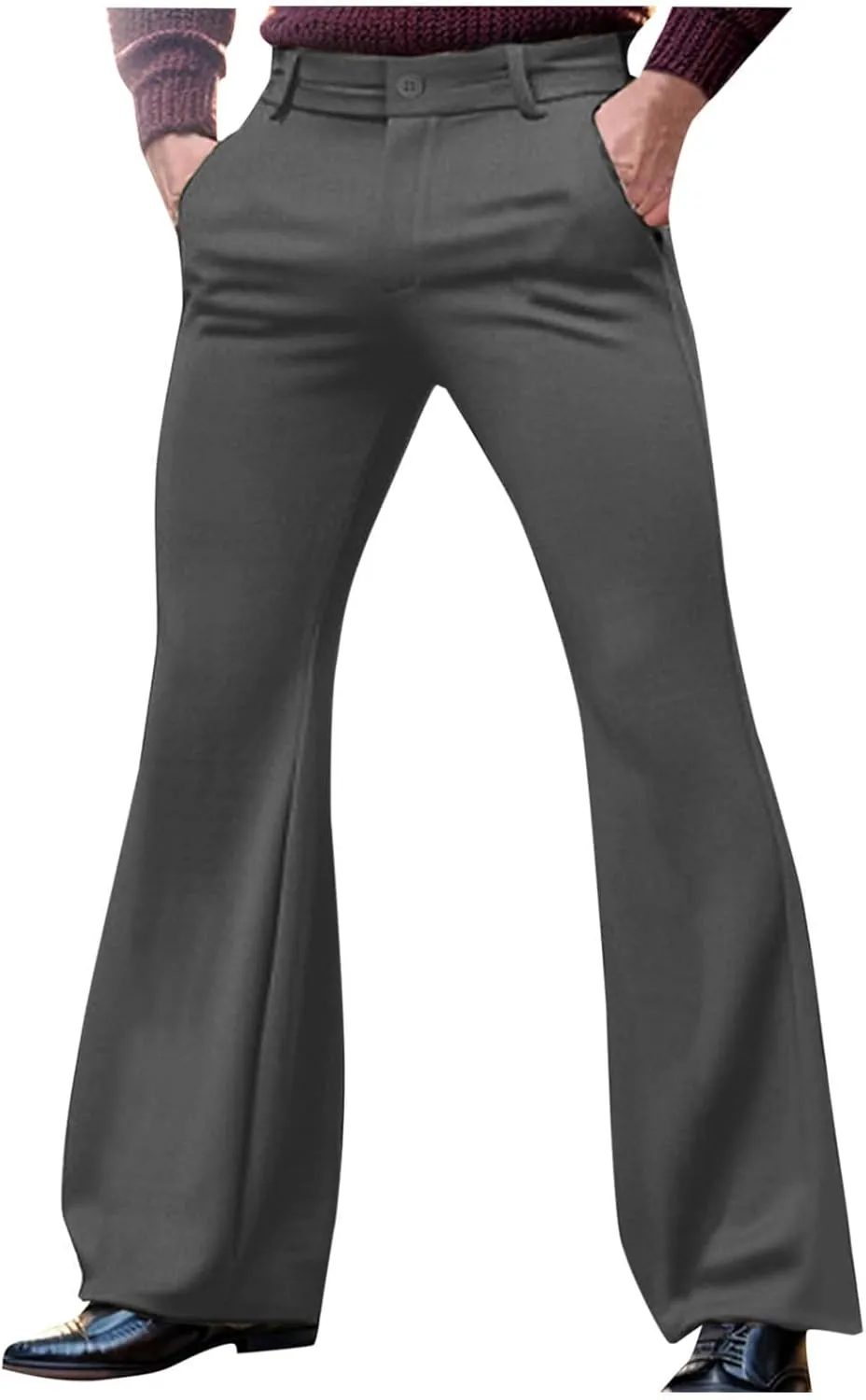 Men's Dress Pants with Pockets 2025 Trendy Casual Loose Bell Bottom Suit Pants Flat Front Slim Stretch Business Pants