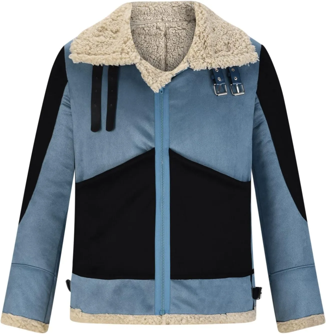 Men's Faux Leather Jacket Suede Sherpa Lined Lapel Winter Coats Fuzzy Shearling Punk Motorcycle Jackets Bomber Jacket