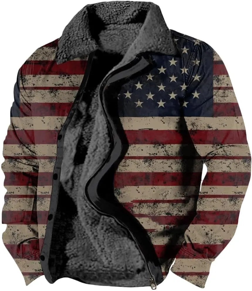 Men's Sherpa Lined Jacket Plus Size Heavyweight Fleece Lined Thermal Coat Casual Long Sleeve Zip Up Trucker Outerwear