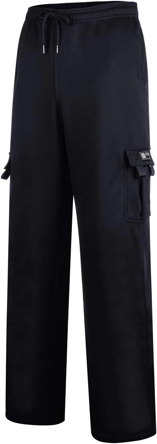 Mens Sweatpants with Pockets Baggy Heavy Cargo Sweatpants Casual Drawstring Open Bottom Athletic Joggers Sweat Pants