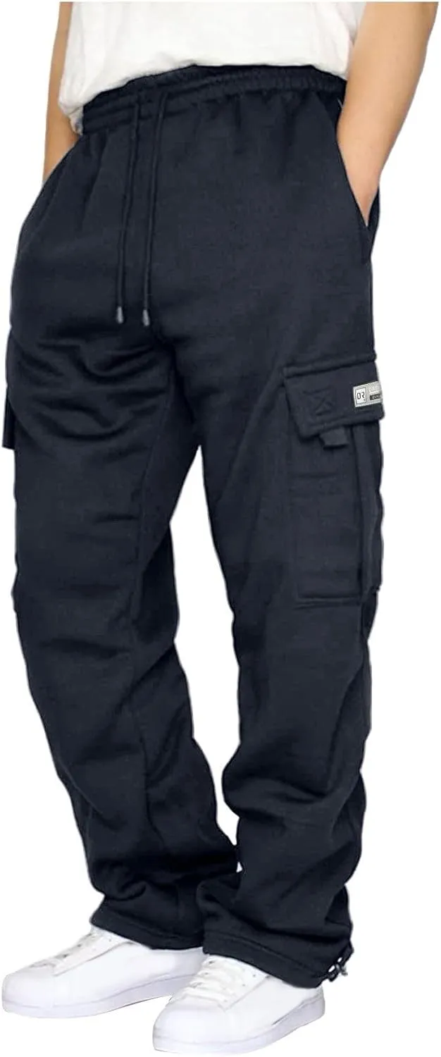 Mens Sweatpants with Pockets Baggy Heavy Cargo Sweatpants Casual Drawstring Open Bottom Athletic Joggers Sweat Pants