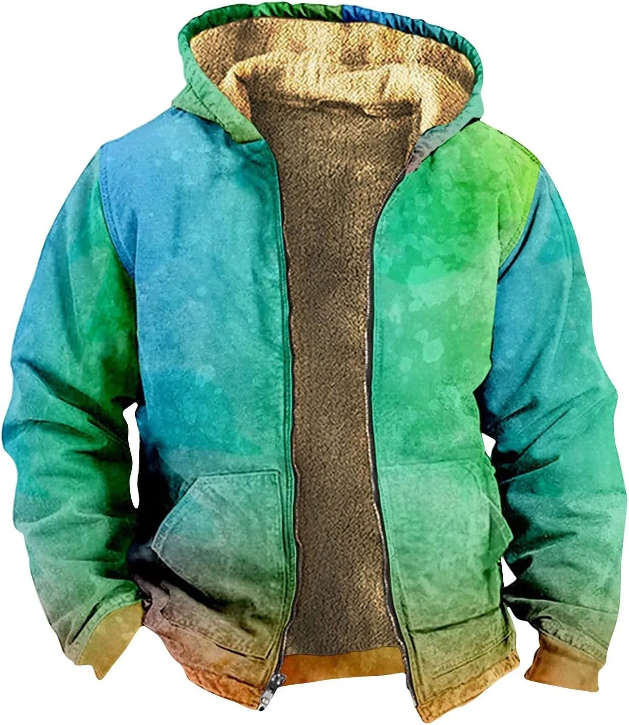 Mens Winter Coat With Hood Fleece Lined Zipper Graphic Coat Warm Heavy Big And Tall Jacket
