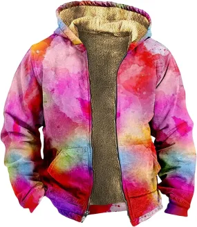 Mens Winter Coat With Hood Fleece Lined Zipper Graphic Coat Warm Heavy Big And Tall Jacket