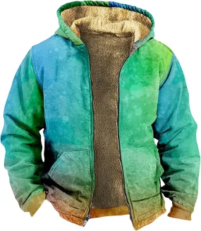 Mens Winter Coat With Hood Fleece Lined Zipper Graphic Coat Warm Heavy Big And Tall Jacket