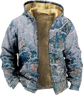 Men'S Winter Coats With Hood Fleece Lined Zipper Graphic Coat Warm Heavy Fashion Jacket