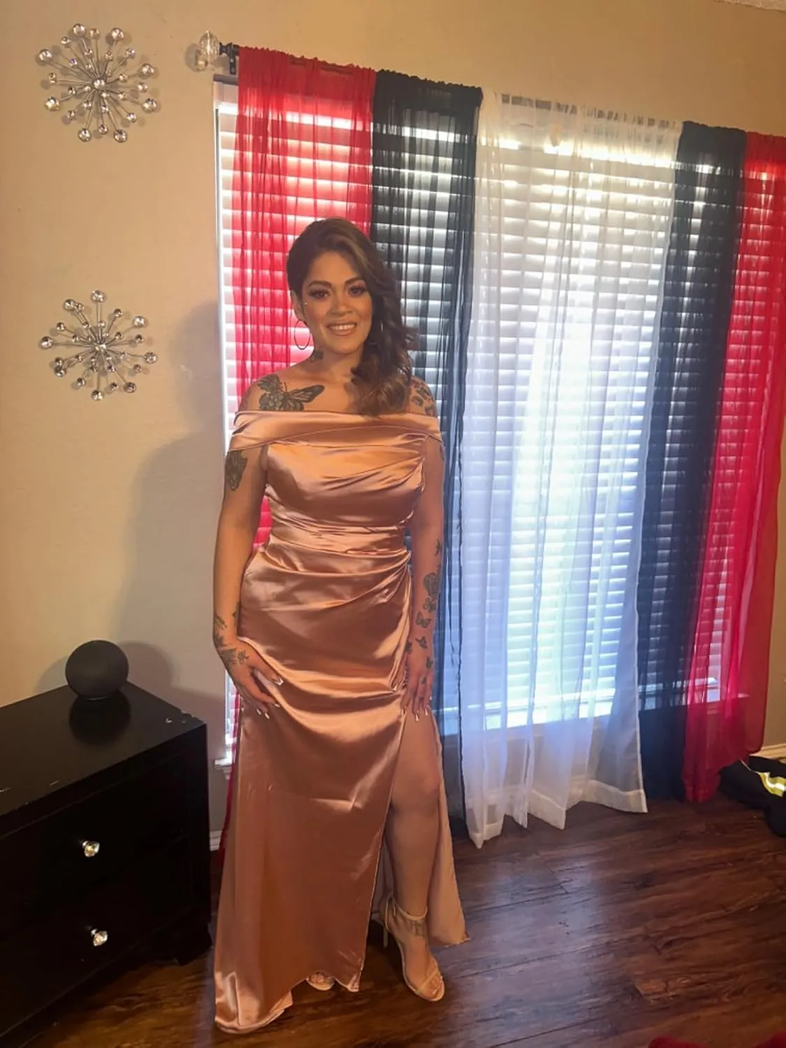 Mermaid Satin Bridesmaid Dresses Off The Shoulder Pleated Formal Evening Prom Gown Long with Slit MA40