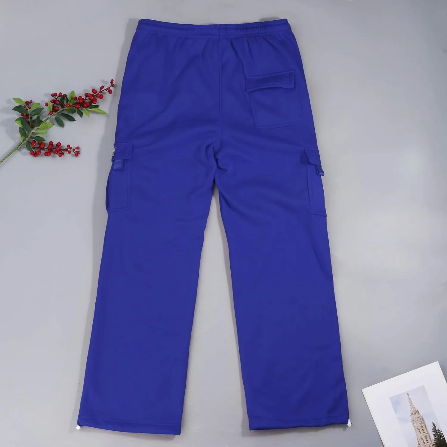 Plus Size Cargo Sweatpants for Men Casual Drawstring Waist Open Bottom Sweatpants Baggy Sweat Pants with Pockets