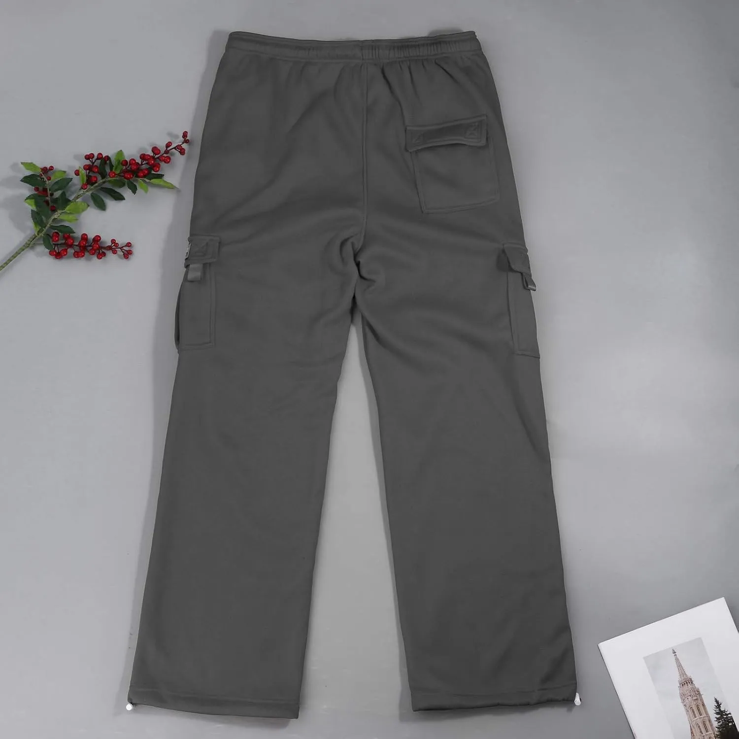 Plus Size Cargo Sweatpants for Men Casual Drawstring Waist Open Bottom Sweatpants Baggy Sweat Pants with Pockets