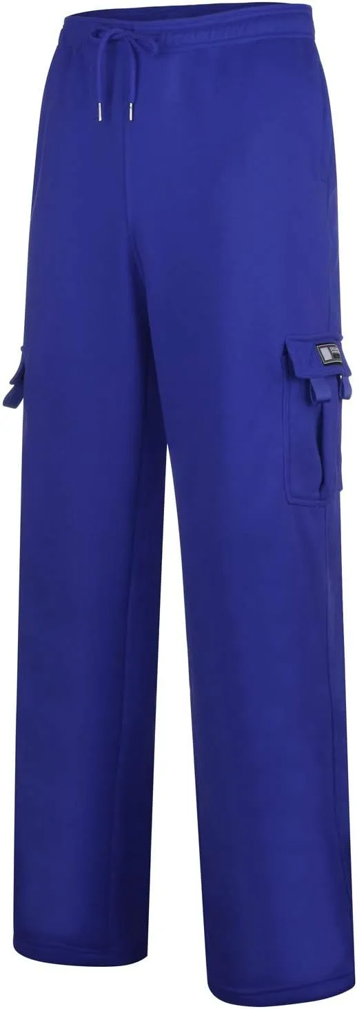 Plus Size Cargo Sweatpants for Men Casual Drawstring Waist Open Bottom Sweatpants Baggy Sweat Pants with Pockets