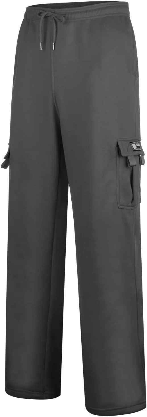 Plus Size Cargo Sweatpants for Men Casual Drawstring Waist Open Bottom Sweatpants Baggy Sweat Pants with Pockets