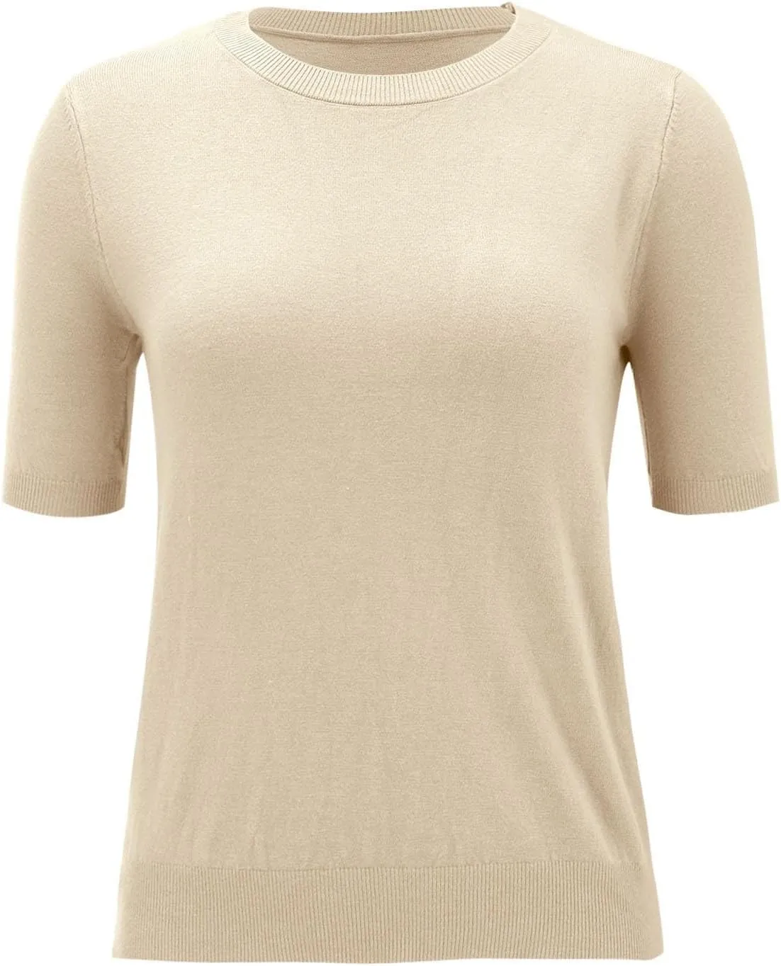 Short Sleeve Sweater for Women Crew Neck Pullover Sweaters Dressy Casual Loose Lightweight Ribbed Knit Sweater Tops