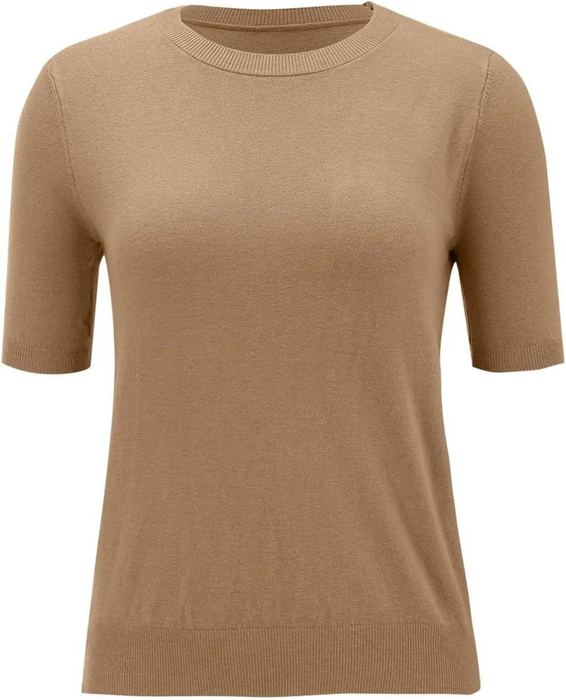 Short Sleeve Sweater for Women Crew Neck Pullover Sweaters Dressy Casual Loose Lightweight Ribbed Knit Sweater Tops