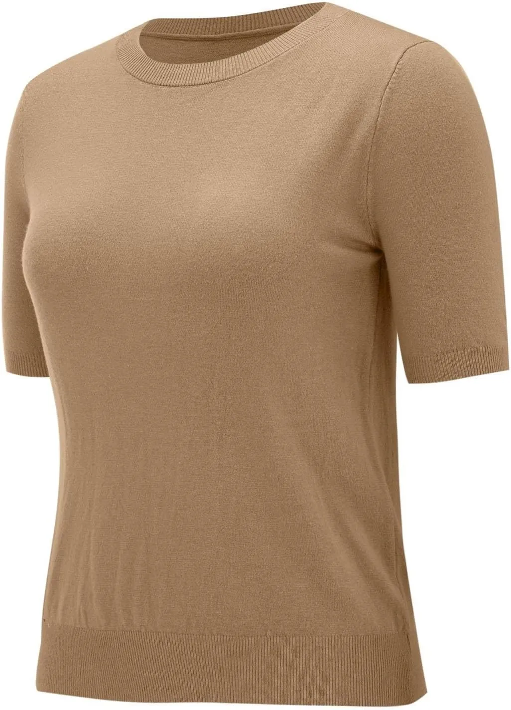 Short Sleeve Sweater for Women Crew Neck Pullover Sweaters Dressy Casual Loose Lightweight Ribbed Knit Sweater Tops