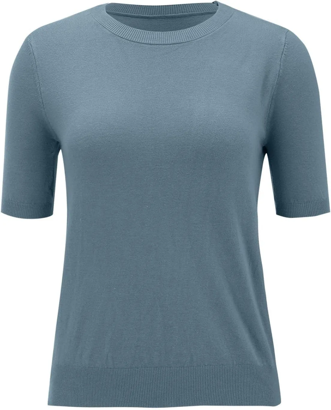 Short Sleeve Sweater for Women Crew Neck Pullover Sweaters Dressy Casual Loose Lightweight Ribbed Knit Sweater Tops