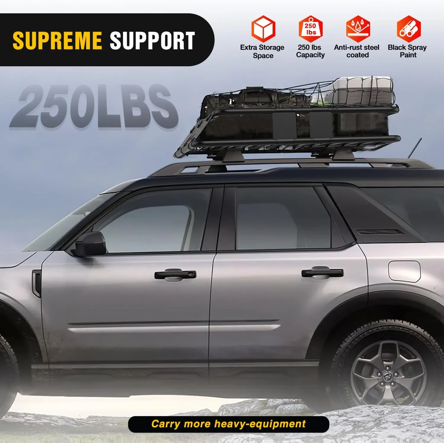 Universal Roof Rack Cargo Basket 43in x 39in x 6in With Cargo Net Ratchet Straps Luggage Holder