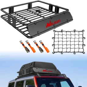Universal Roof Rack Cargo Basket 43in x 39in x 6in With Cargo Net Ratchet Straps Luggage Holder