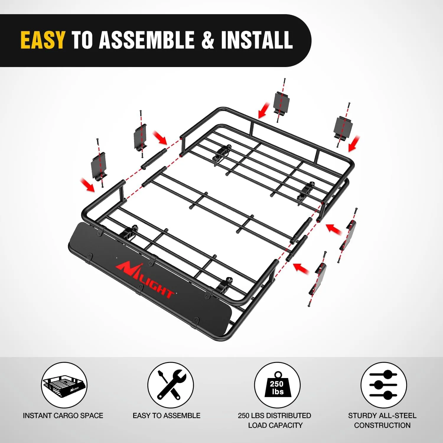 Universal Roof Rack Cargo Basket 43in x 39in x 6in With Cargo Net Ratchet Straps Luggage Holder