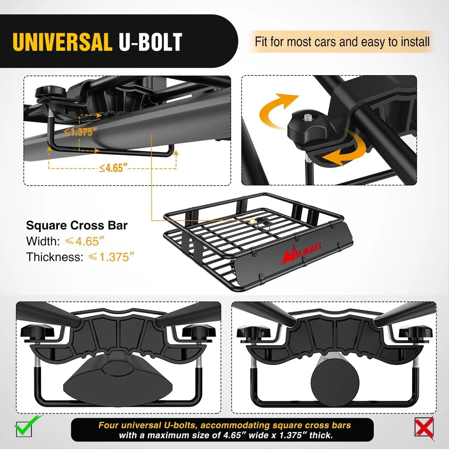 Universal Roof Rack Cargo Basket 43in x 39in x 6in With Cargo Net Ratchet Straps Luggage Holder