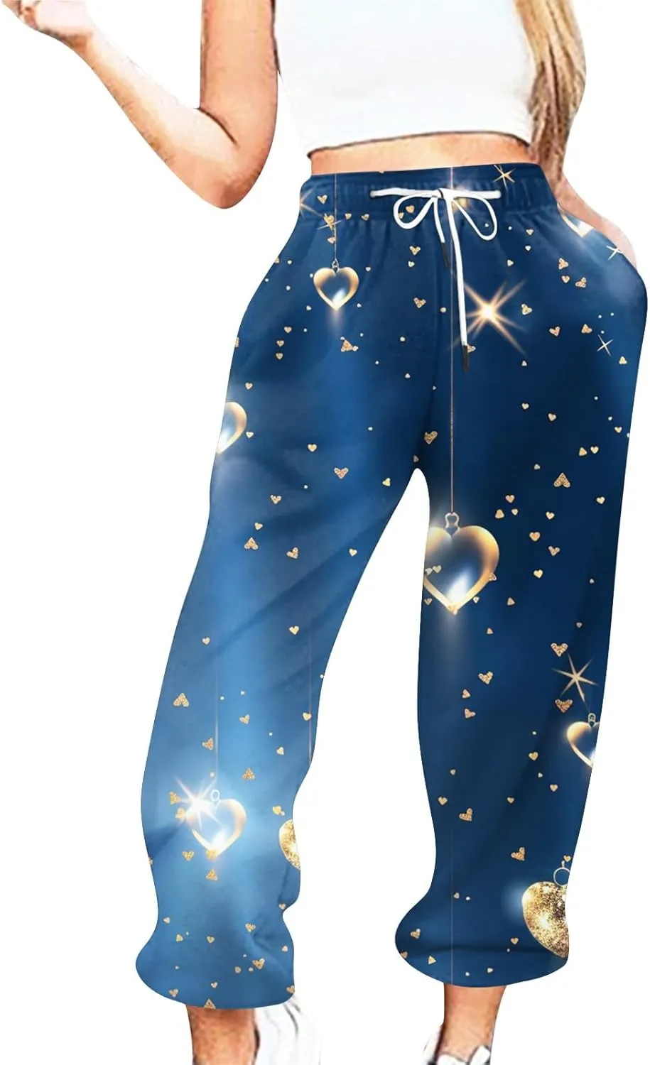 Valentine's Day Sweatpants for Women with Pockets Loose Stretch Lounge Pants Comfy Drawstring Workout Jogging Pants