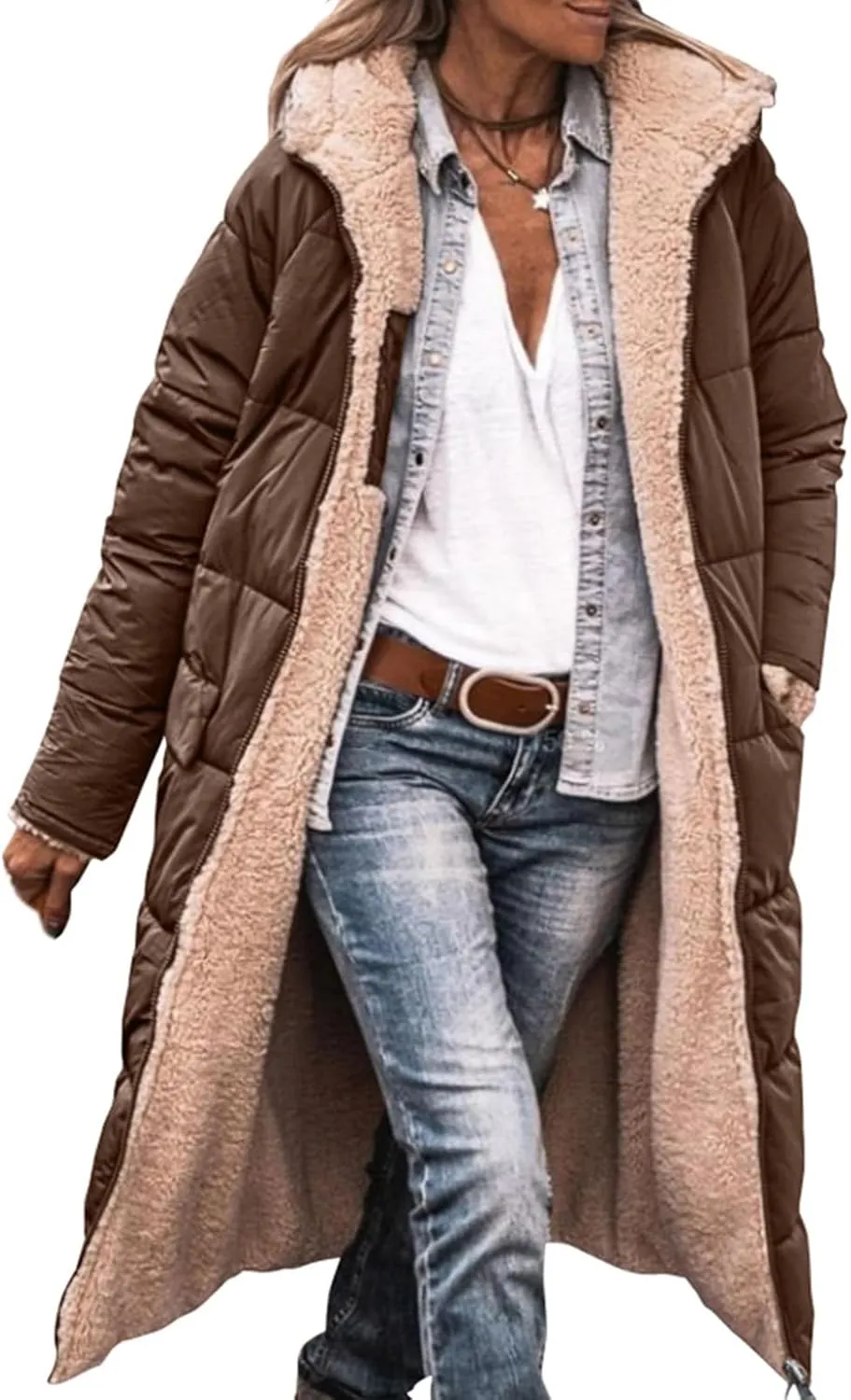 Winter Coats for Women Oversized Shearling Fleece Long Jackets Warm Hooded Puffer Jacket Outerwear Down Coat Clothes