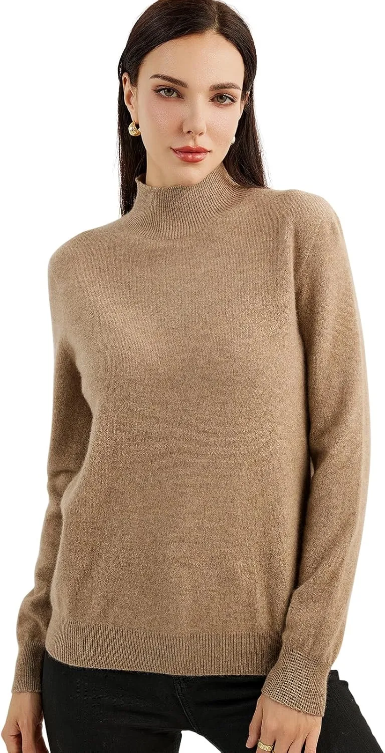 Women's 100% Pure Cashmere Sweater Mock Neck Long Sleeve Warm Leisure 2025 Fall Winter Knit Pullover