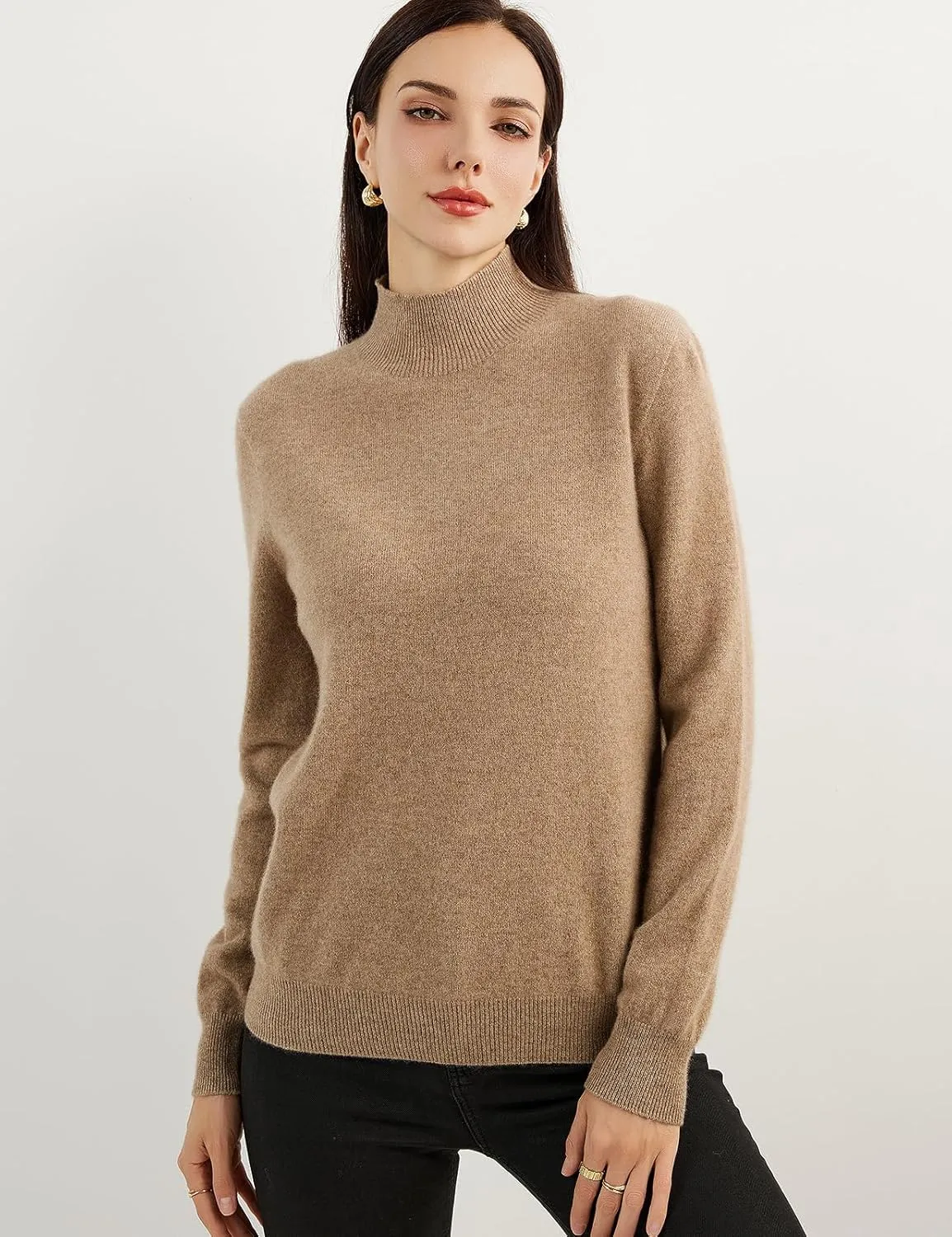 Women's 100% Pure Cashmere Sweater Mock Neck Long Sleeve Warm Leisure 2025 Fall Winter Knit Pullover