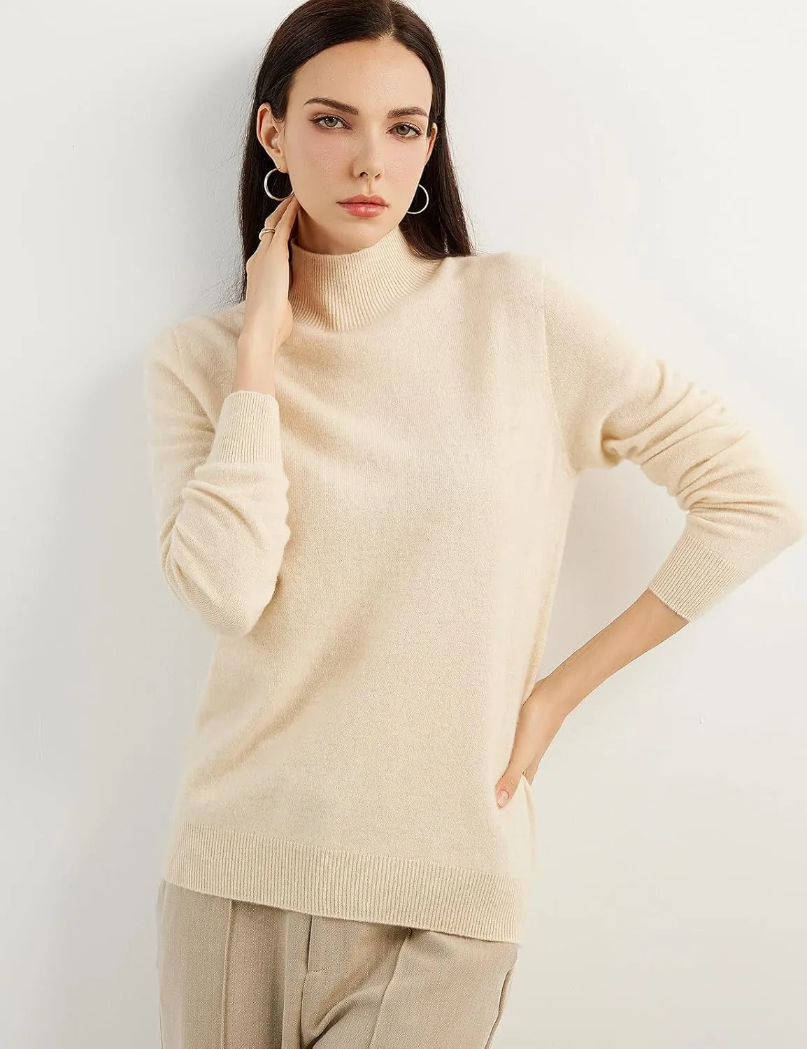 Women's 100% Pure Cashmere Sweater Mock Neck Long Sleeve Warm Leisure 2025 Fall Winter Knit Pullover
