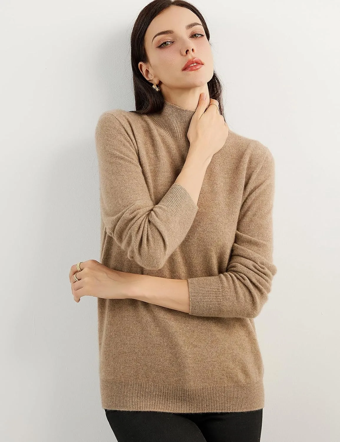 Women's 100% Pure Cashmere Sweater Mock Neck Long Sleeve Warm Leisure 2025 Fall Winter Knit Pullover
