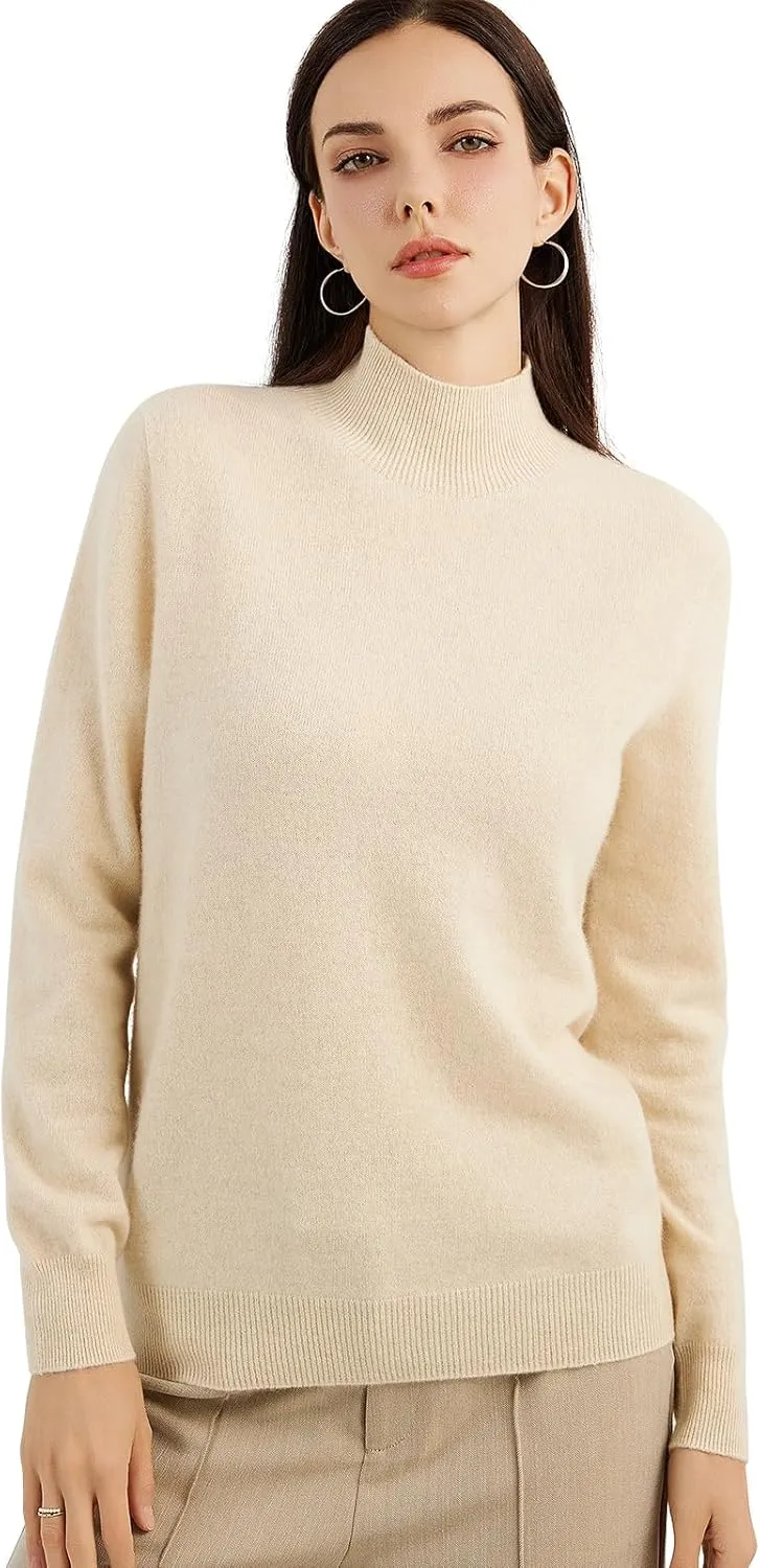 Women's 100% Pure Cashmere Sweater Mock Neck Long Sleeve Warm Leisure 2025 Fall Winter Knit Pullover