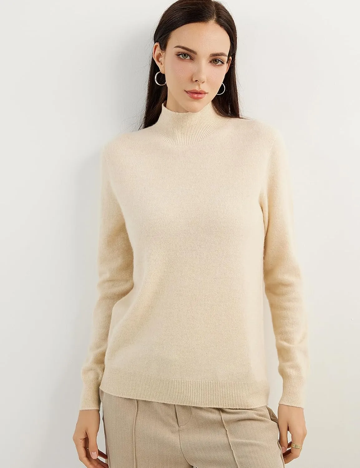 Women's 100% Pure Cashmere Sweater Mock Neck Long Sleeve Warm Leisure 2025 Fall Winter Knit Pullover