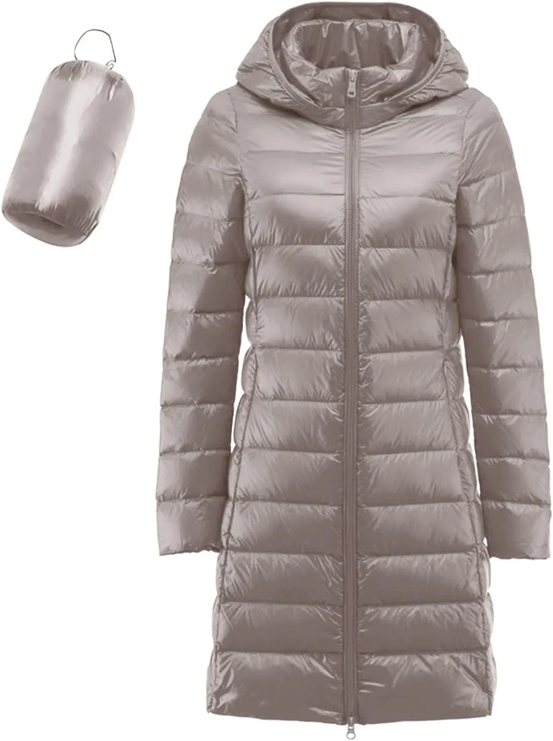 Womens 2024 Winter Long Coats Lightweight Packable Warm Puffer Jacket Hooded Removable Qulited Jackets Casual Outwear