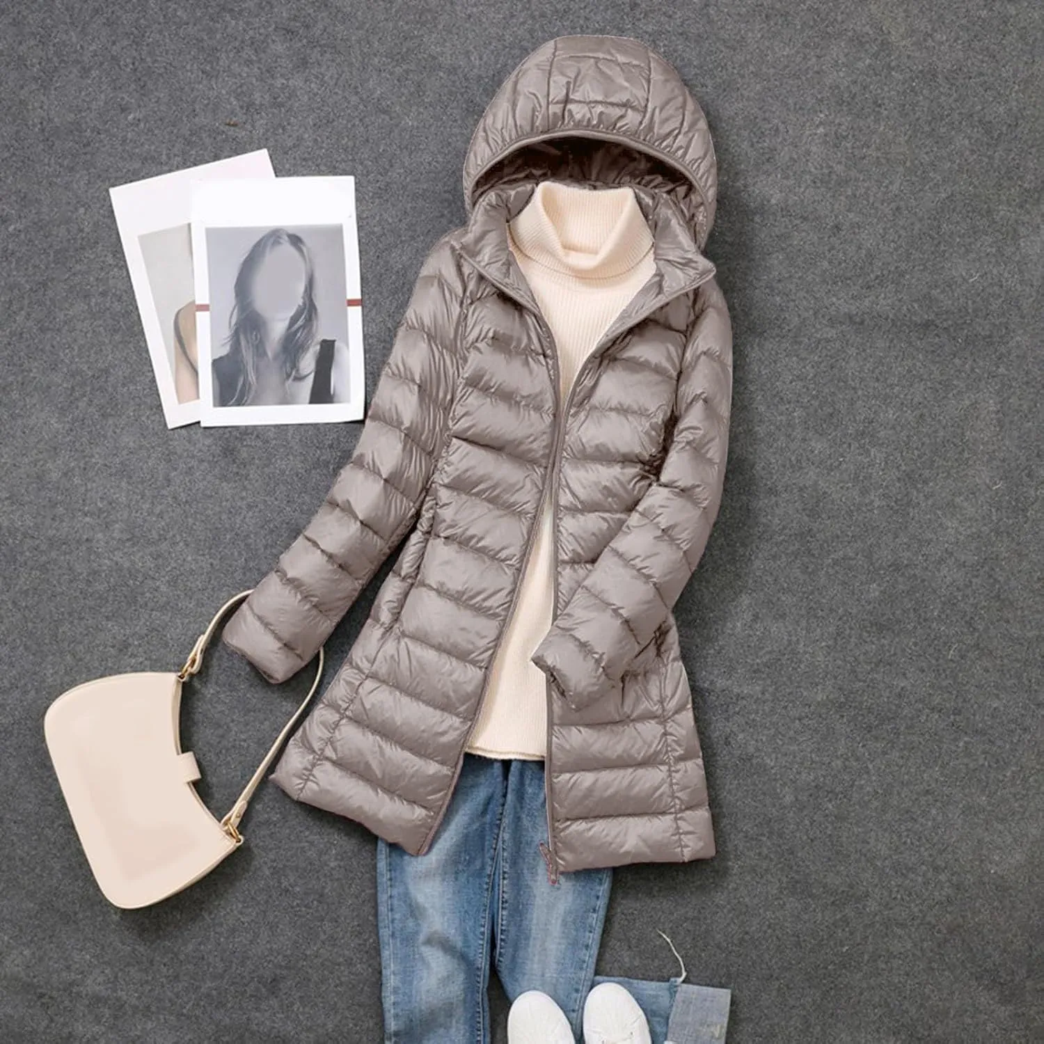Womens 2024 Winter Long Coats Lightweight Packable Warm Puffer Jacket Hooded Removable Qulited Jackets Casual Outwear