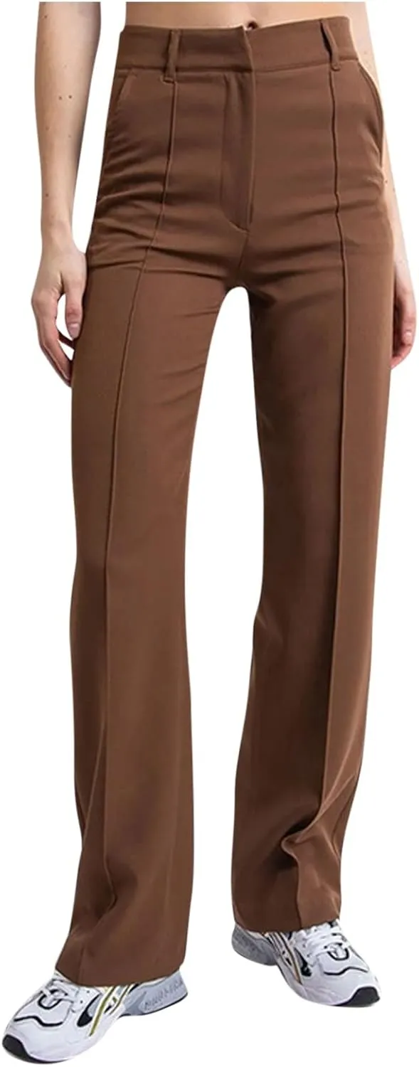 Women's Business Casual Pants Color Pants Fashion Straight-Leg Trousers Slim-Fit with Pockets Flowy Pants