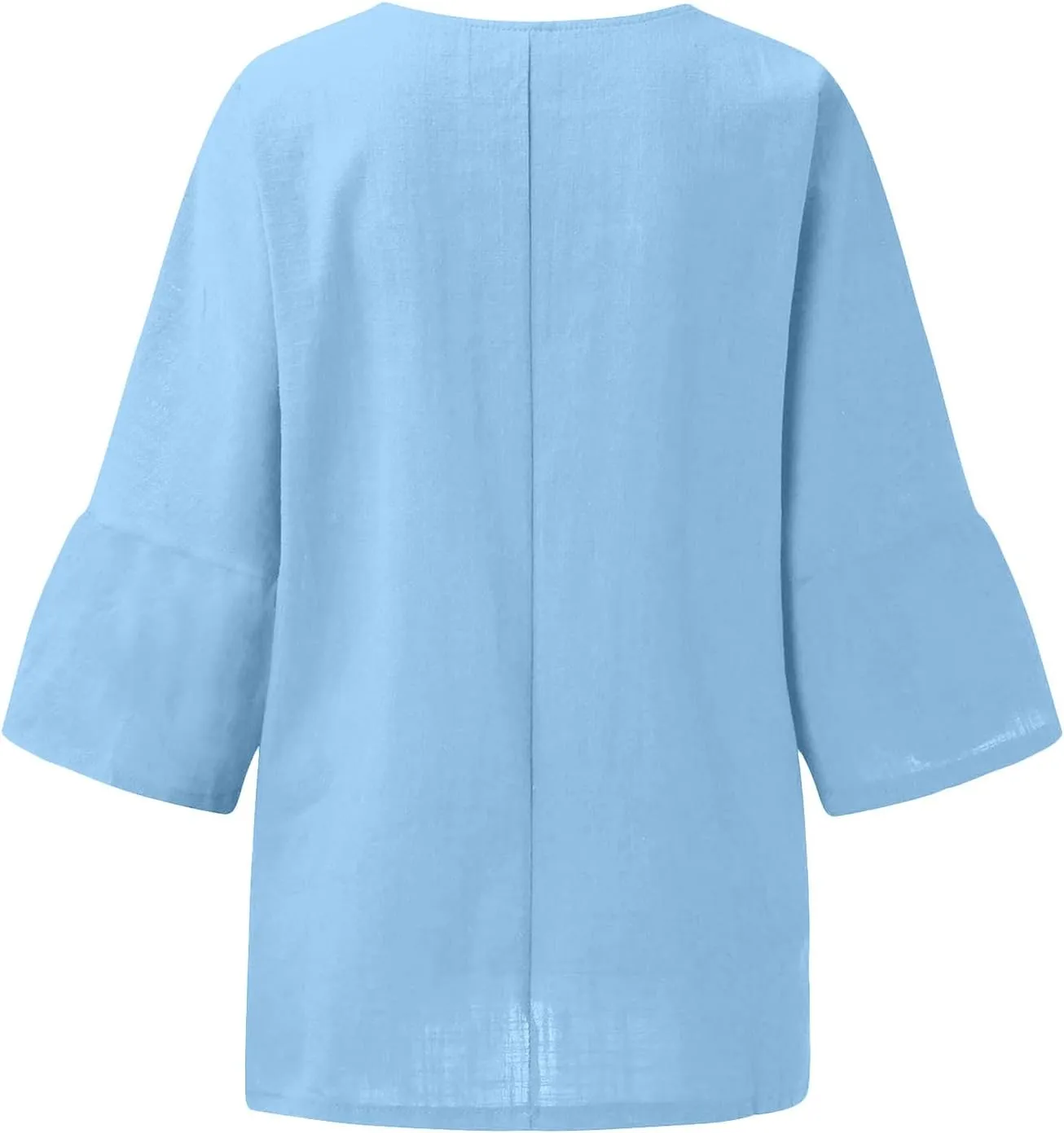 Women's T Shirts Casual Cotton Linen V Neck 3/4 Sleeve Shirt Solid Color Outdoor Cute Loose Summer 2025 Trendy Tees