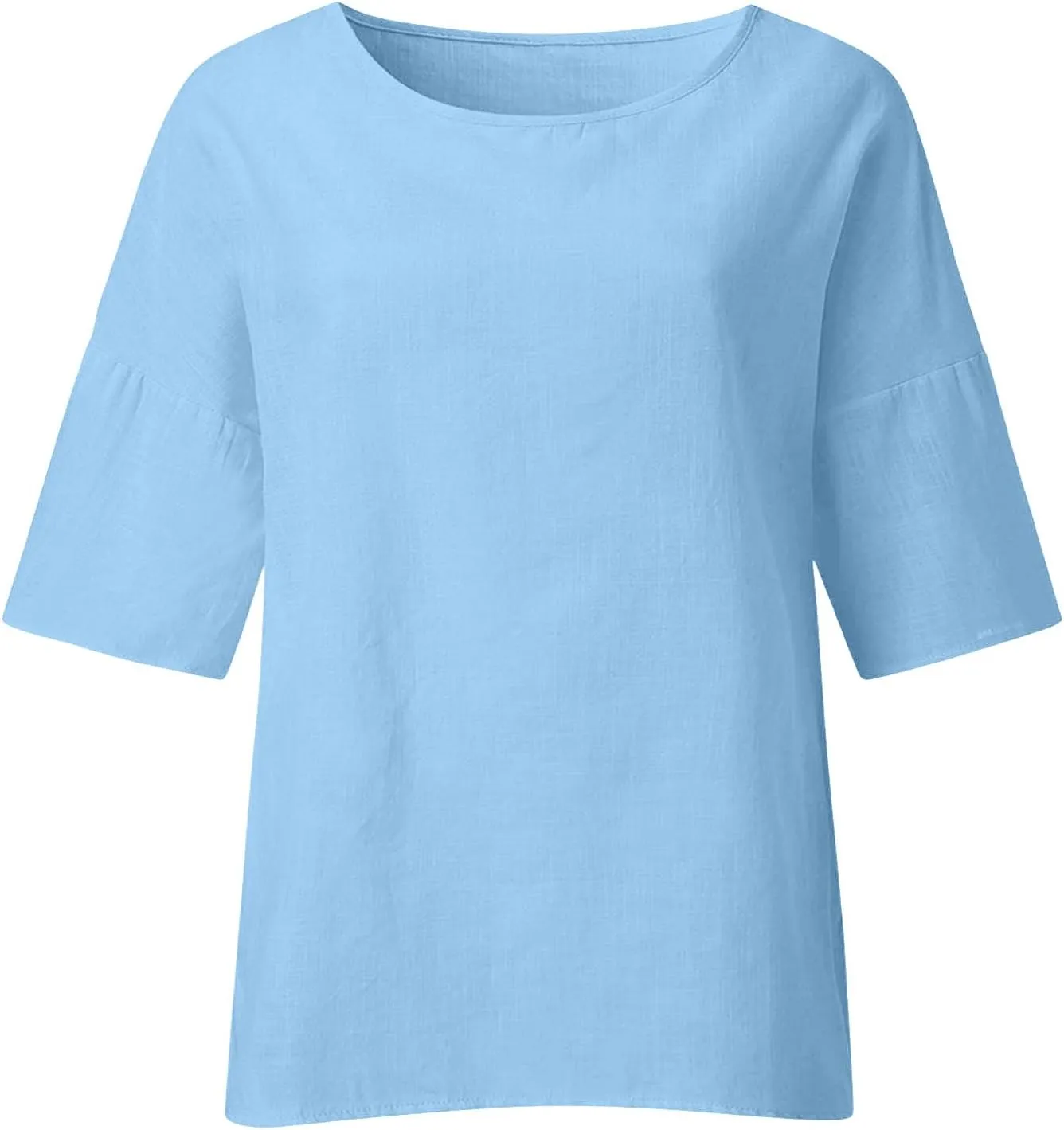 Women's T Shirts Casual Cotton Linen V Neck 3/4 Sleeve Shirt Solid Color Outdoor Cute Loose Summer 2025 Trendy Tees